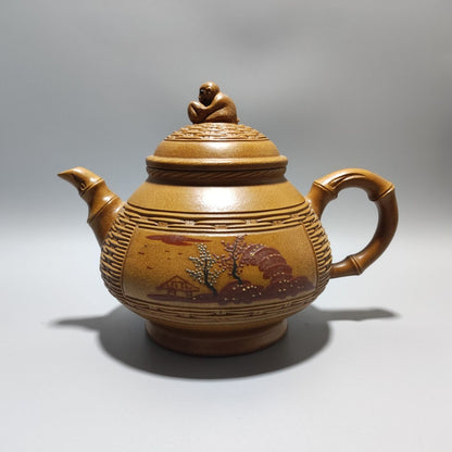 Vintage Chinese Yixing Purple Clay Teapot Zisha Ceremony Bamboo Fine Teaware Art