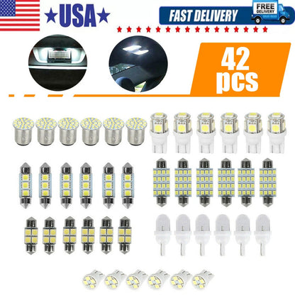 42PCS Car Interior Combo LED Map Dome Door Trunk License Plate Light Bulbs White