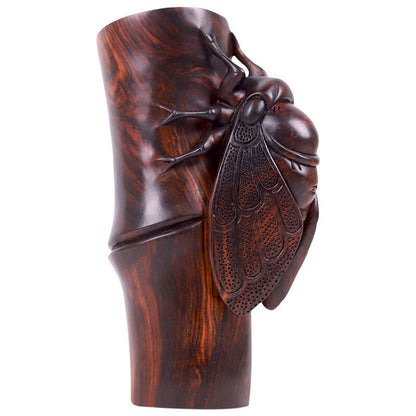 chinese li hua wood hand carving cicada figure statue collectable hand piece