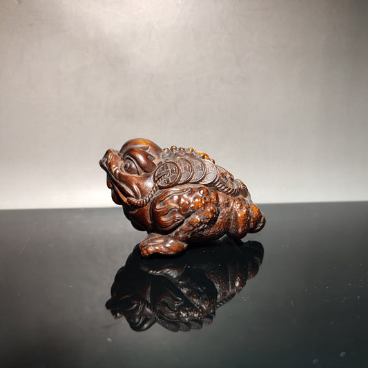 Chinese Wood Carving Wooden Toad Spittor Statue Sculpture Boxwood Interesting