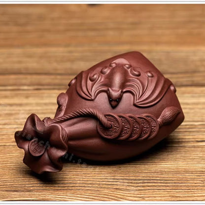 12cm Purple Clay Tea Pet Luck Bag Handmade Ornament Tea Playing Decoration