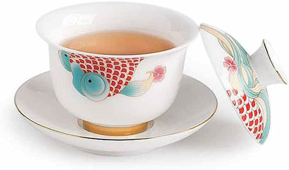 120ml Ceramic Tureen Gaiwan Fish Pattern Cup Saucer Tea Set Bowl Home Decor