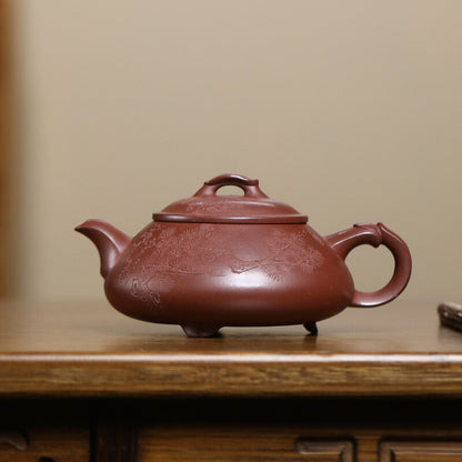 Handmade Tea Pot Carved Real Yixing Zisha Purple Clay Pot Certificate Paper New