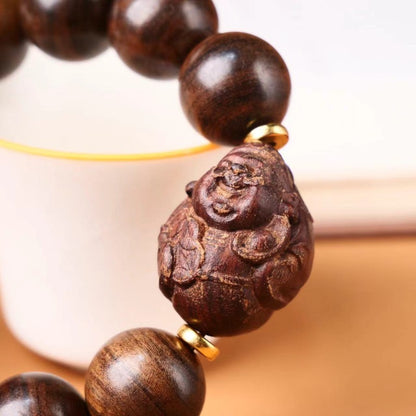 20mm New Natural Agarwood Handcarved Bracelet Prayer Beads Buddhism Amulet