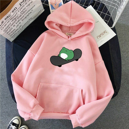 Oversized Sweatshirt Skateboard Frog Men Women's Hoodies Harajuku Warm Pullover