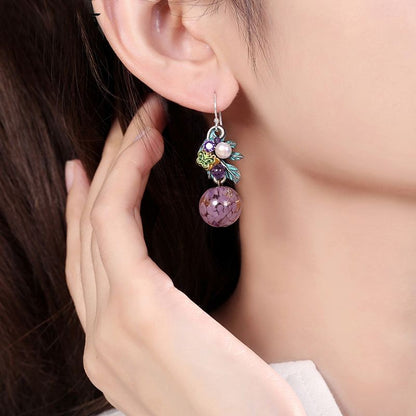 Boho Purple Flower Earrings Retro Ethnic Jewelry For Hanfu Cheongsam
