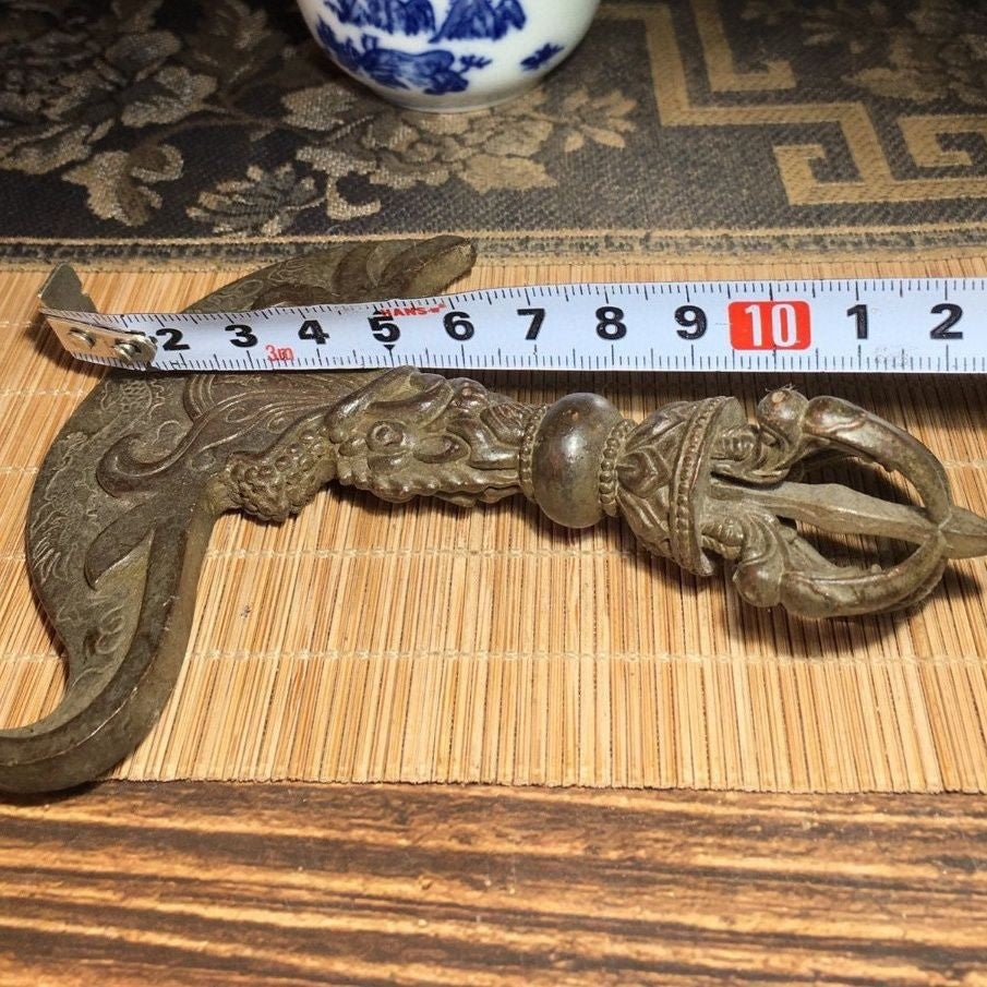 Tibetan Nepalese Bronze Vajra Dorje Dragon Head Ritual Weapon Antique