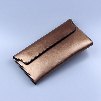 Leather Women Wallet Long Thin Purse Cowhide Multiple Cards Holder Clutch Bags