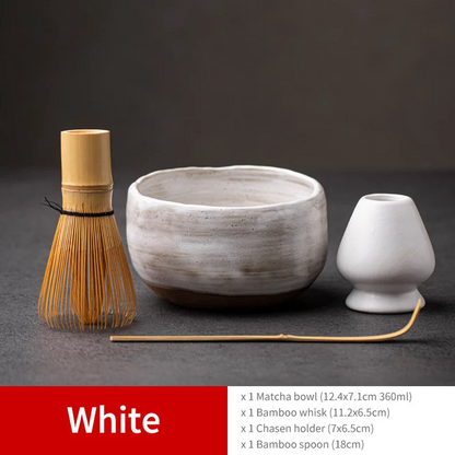 Embersceramic Ceramic Matcha Set with Bamboo Whisk and Chasen Holders