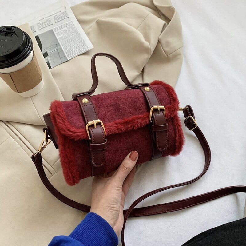 Matte Leather Lambswool Small Handbags Women Shoulder Bags Crossbody Bag Fur