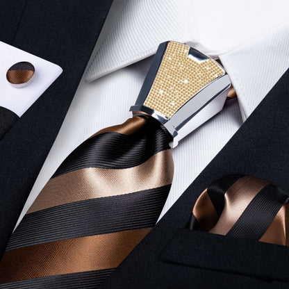 Men Necktie 3Pcs Luxury Striped Ties Cufflinks Pocket Square Wedding Accessories