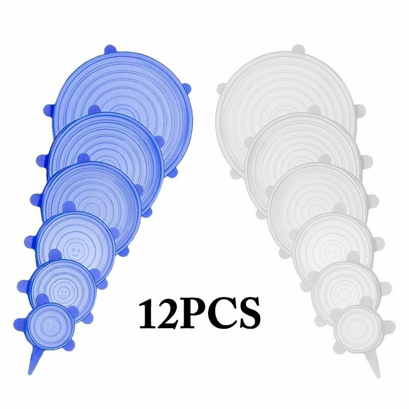 Silicone Stretch Food Cover 12pcs Reusable Elastic Adjustable Bowl Lid Universal