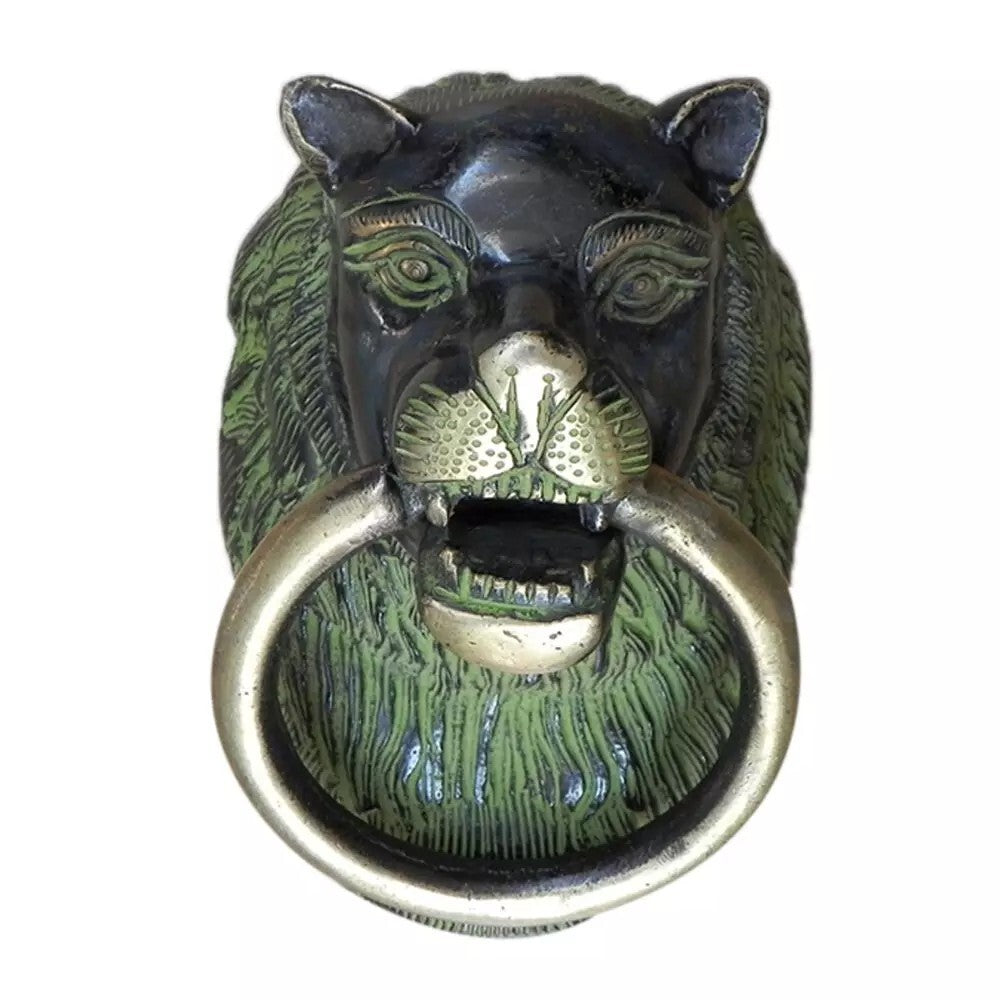 Antique Look Brass Lion Head Door Knocker Ring With Patina Door Bell Home Decor