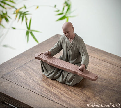 New Porcelain Monk Playing Zither Statue Buddha Buddhism Zen Figure Decor