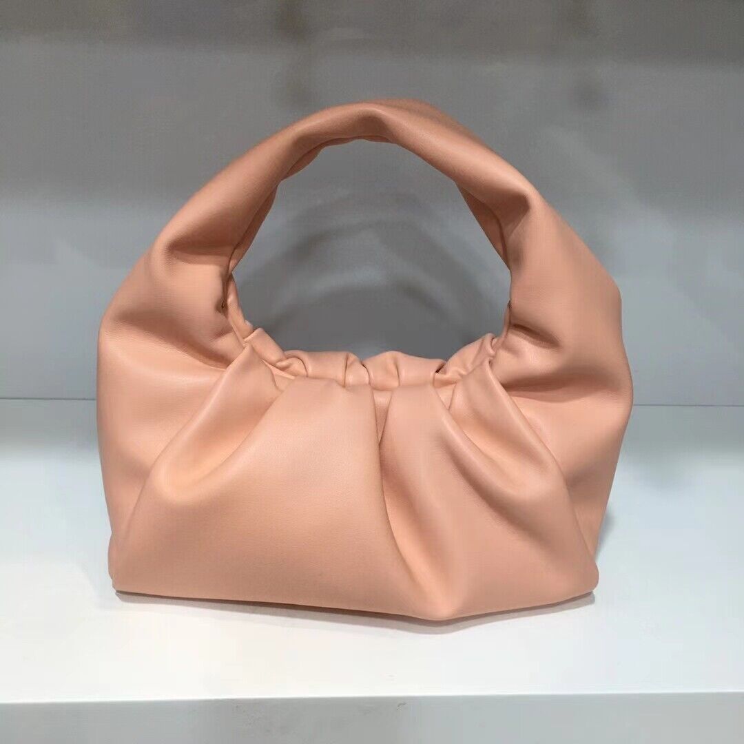 Small Mini Real Leather Ruched Tote Pouch bag Purse Clutch Clip on Top Handle