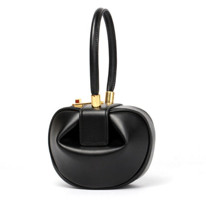 Real Leather Wonton Round Pouch Clutch Purse Top Handle Tote Handbag Grab Bag