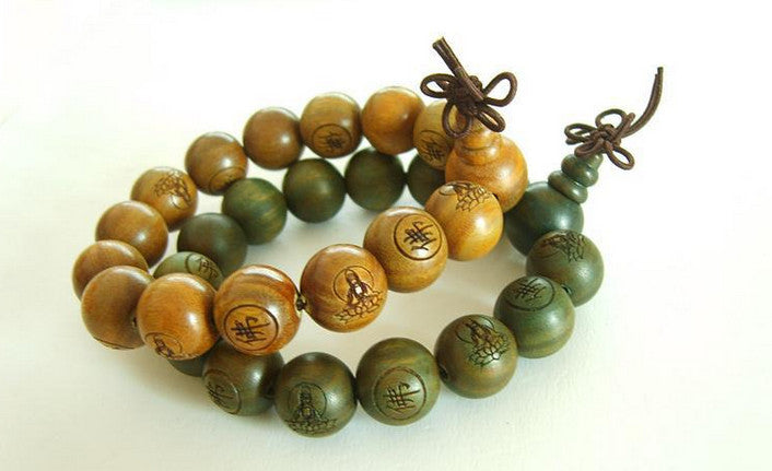 1.5cm New Buddhist Monk Green Sandalwood Shaolin Temple Prayer Beads Bracelet