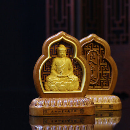 Wooden Carving Zodiac Buddha Car Safety Charm Ornaments Guanyin Statue Car Home