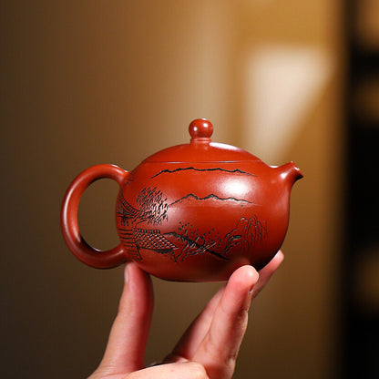 110ml Tea Pot Ball Shaped Infuser Holes Full Handmade Carved House Marked Xishi