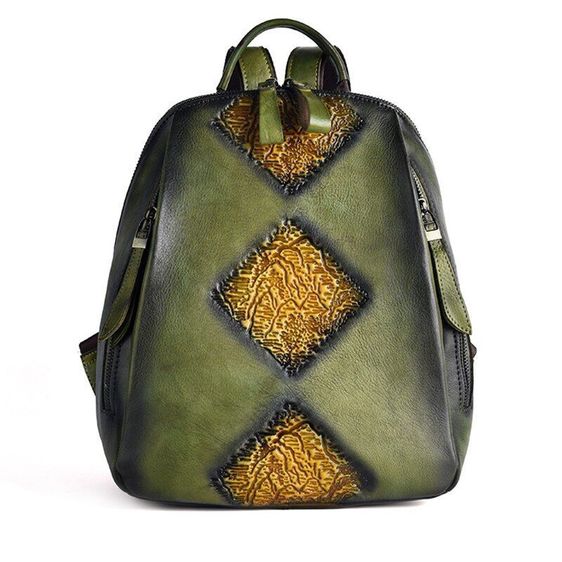 Travel Bag Vintage Rucksack Embossed Leisure Daypacks Genuine Leather Backpacks
