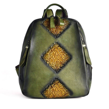 Travel Bag Vintage Rucksack Embossed Leisure Daypacks Genuine Leather Backpacks