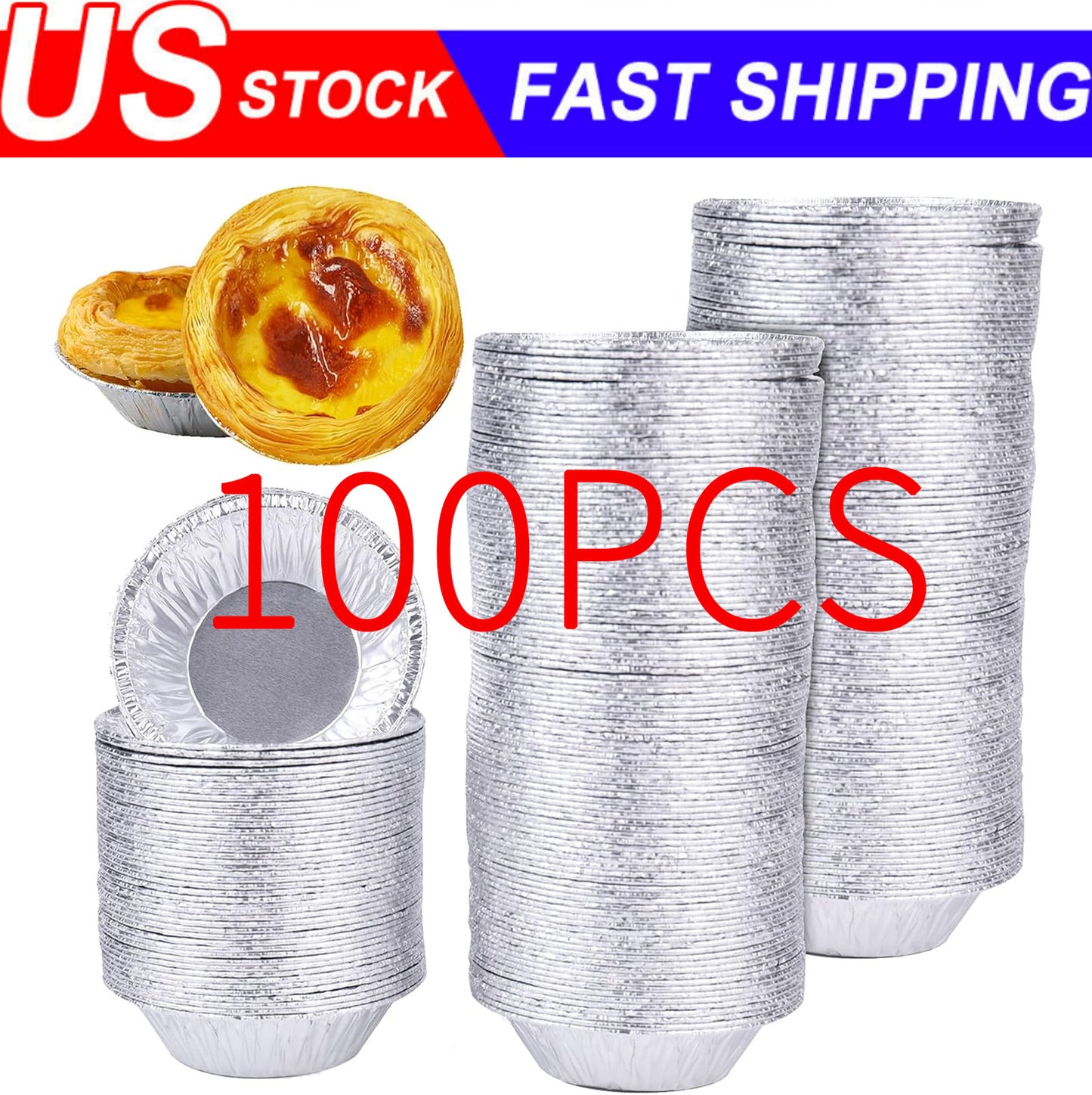 100PCS Mini Round Egg Tart Pans Aluminum Foil Eggtart Mold Cupcake Pie Case