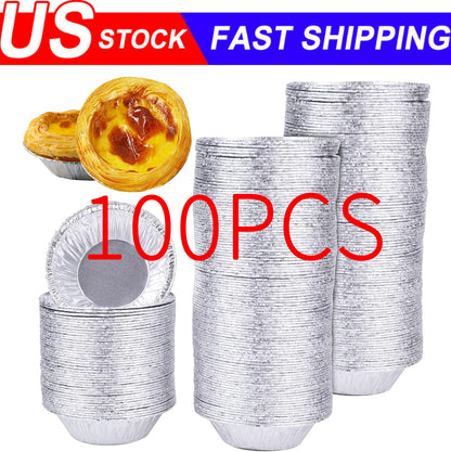 100PCS Mini Round Egg Tart Pans Aluminum Foil Eggtart Mold Cupcake Pie Case