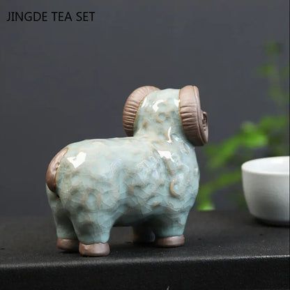 Retro Ceramics Tea Pet Chinese Zodiac Sheep Statue Animal Tea Figurine Ornaments