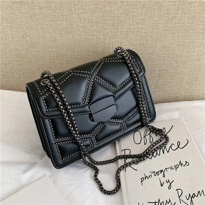Women's Small Shoulder Bag PU Leather High Quality Vintage Rivet Chain Bag Gift
