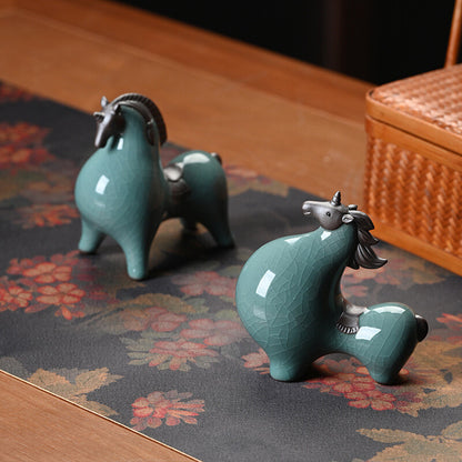 One Piece Crackle Glaze Porcelain Tea Pet Horse Statue Chinese Zodiac Signs New