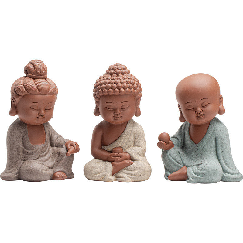 Creative Tea Pet Monk Statue Purple Clay Zisha Table Decoration Buddha Mascot