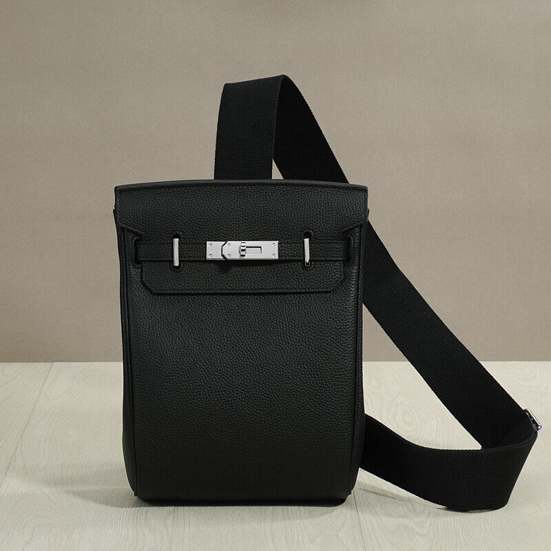 Small Real Leather Sling Chest Pack Shoulder Bag Crossbody Backpack Flap Purse