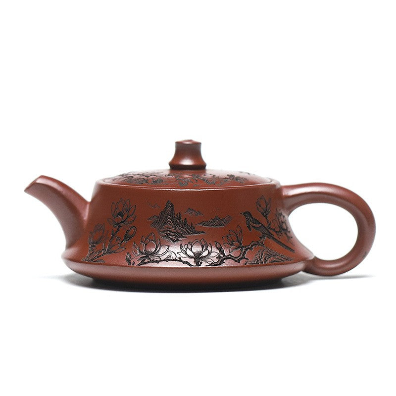 Hand Carved Real Yixing Zisha Dahongpao Clay Tea Pot Bird Branch Engraved 130ml