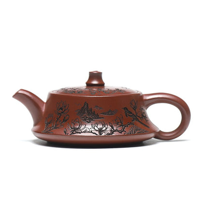 Hand Carved Real Yixing Zisha Dahongpao Clay Tea Pot Bird Branch Engraved 130ml