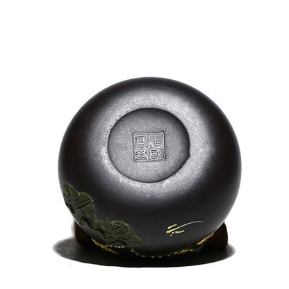 Chinese Real Yixing Zisha Black Clay Tea Cup Handmade Floral Relief Master Cups
