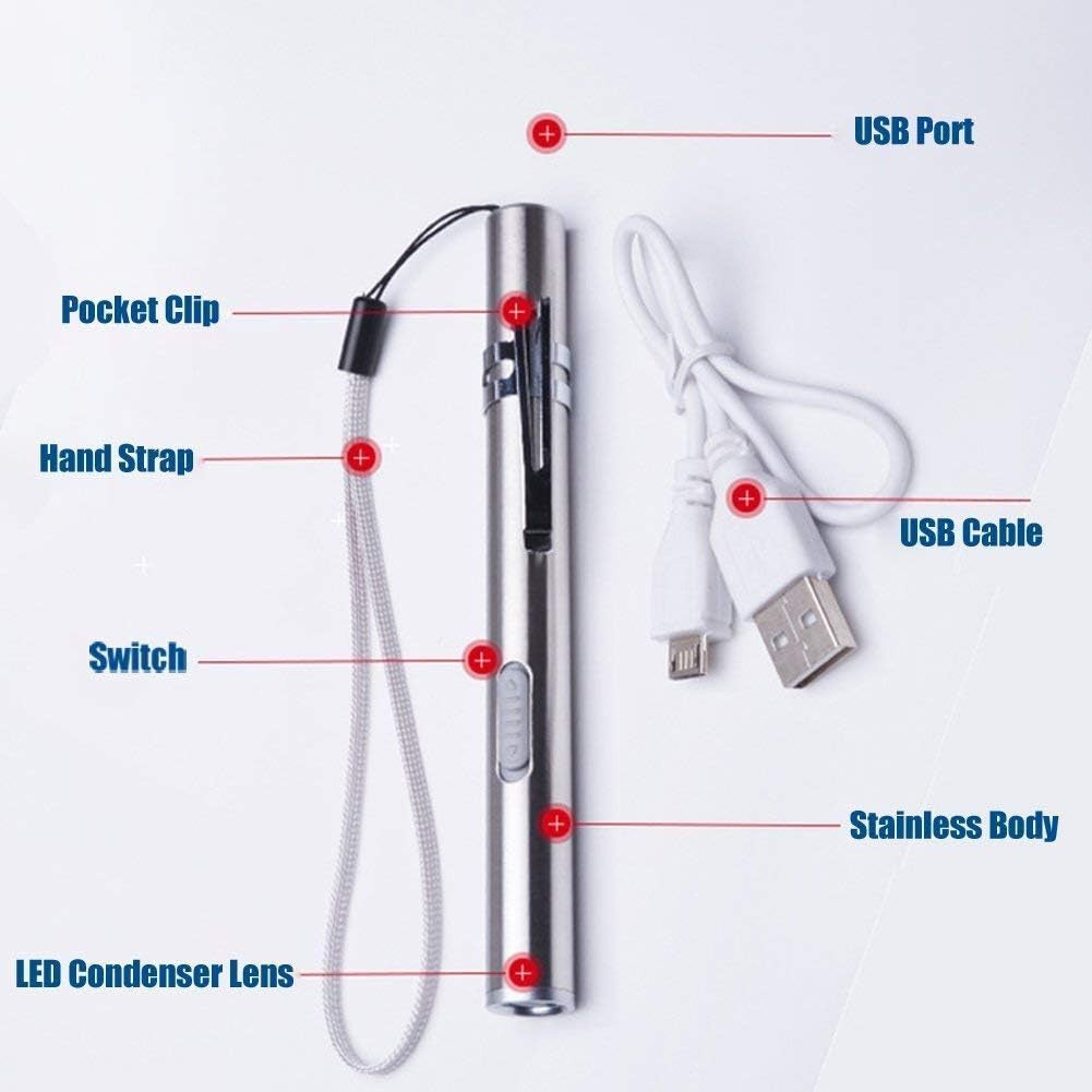 100x LED USB RECHARGEABLE MINI FLASHLIGHT Stainless Steel Pen Light 1000 Lumens