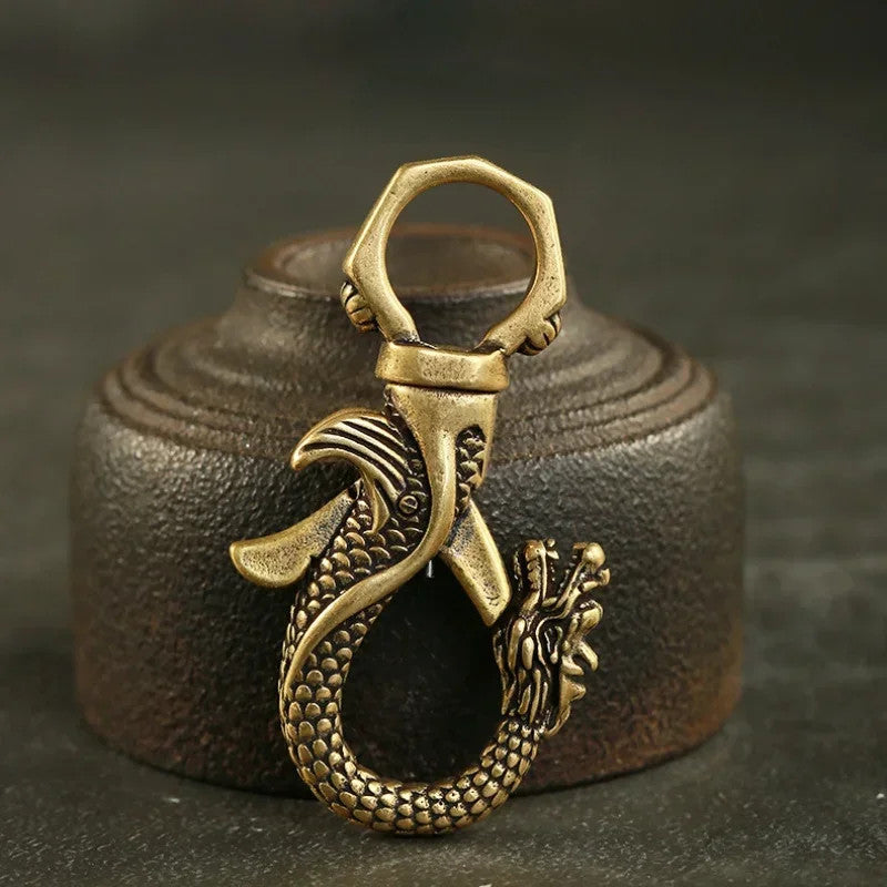 Vintage Copper Dragon Figurines Small Ornaments Animal Car Key Chains Crafts