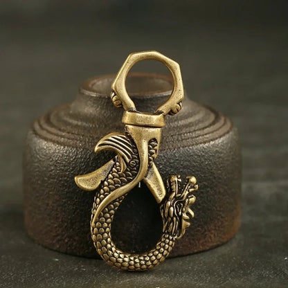 Vintage Copper Dragon Figurines Small Ornaments Animal Car Key Chains Crafts