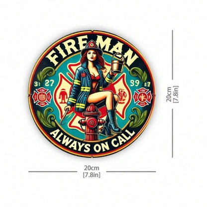 Vintage 8x8 Round Tin Sign Blazer Factory Firefighter Rustic Wall Art for Home