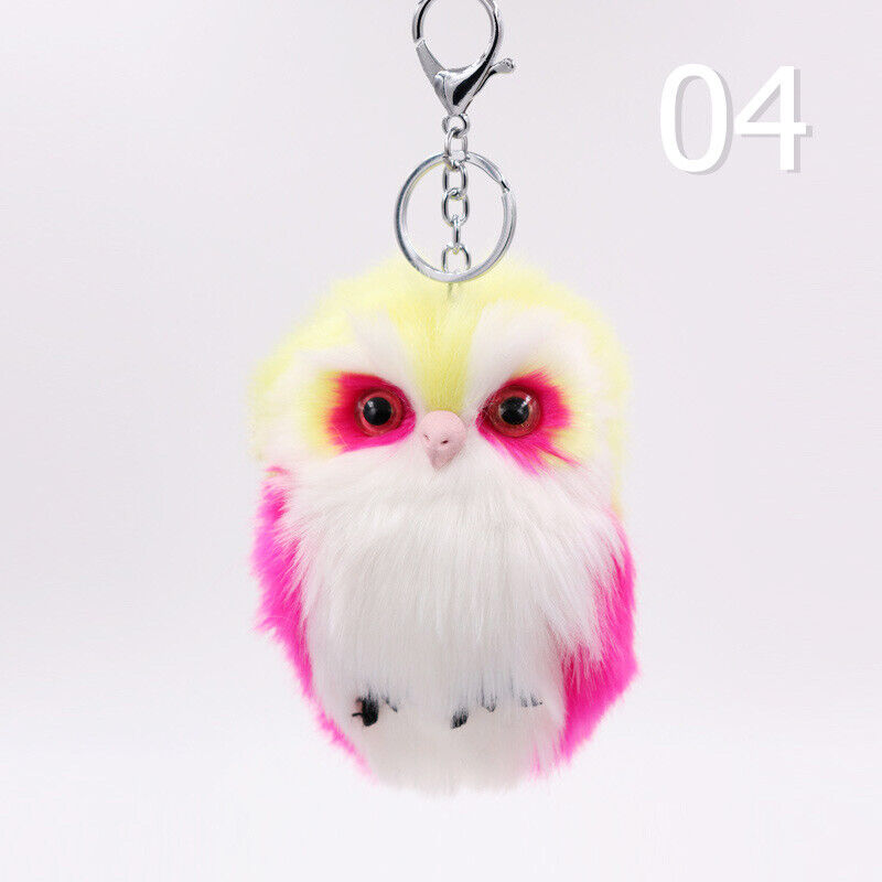 Cute Rabbit Fur Furry Owl Pendant Bag Charm Key Chain Plush Animal Car Pendant