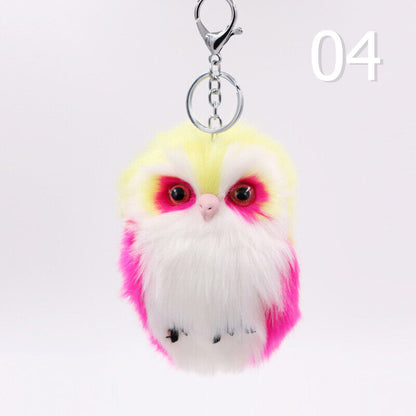 Cute Rabbit Fur Furry Owl Pendant Bag Charm Key Chain Plush Animal Car Pendant