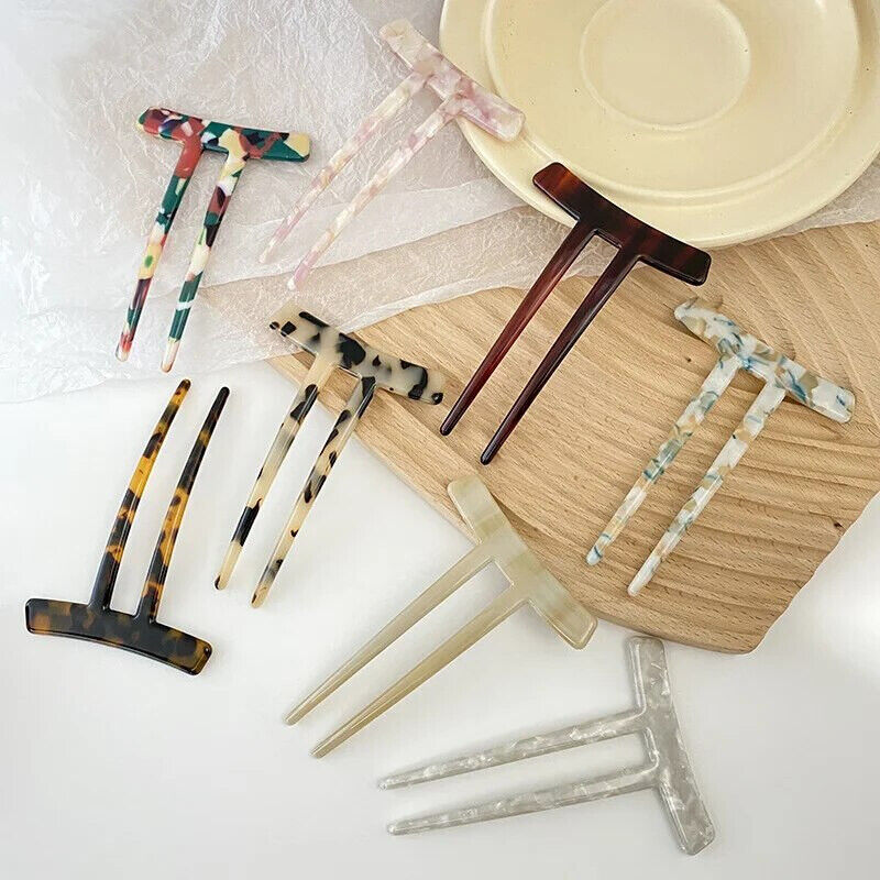 Women Hair Accessories Acetic Acid U-Shaped 2 Teeth Hairpin Fork Clips 9.6x6.6cm