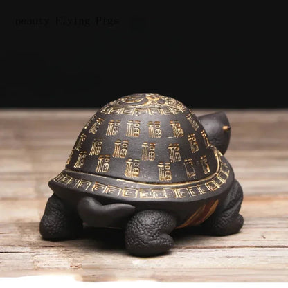 9.5cm Yixing Purple Clay Tea Pet Turtle Ornament Hand-carved Desktop Crafts