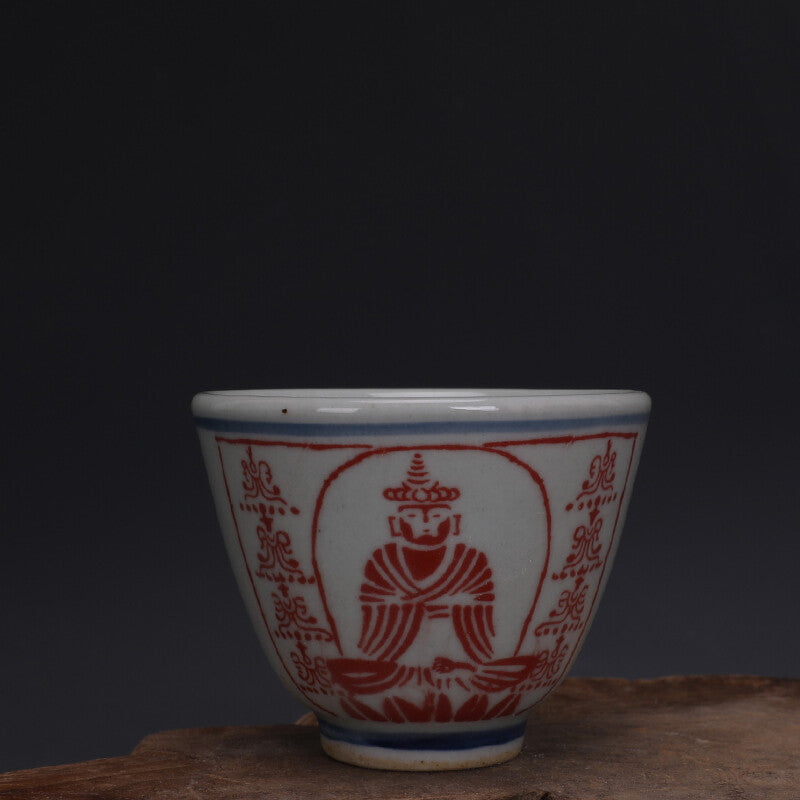 3.2" China antique the Qing dynasty Buddha statue scripture Small tea cup