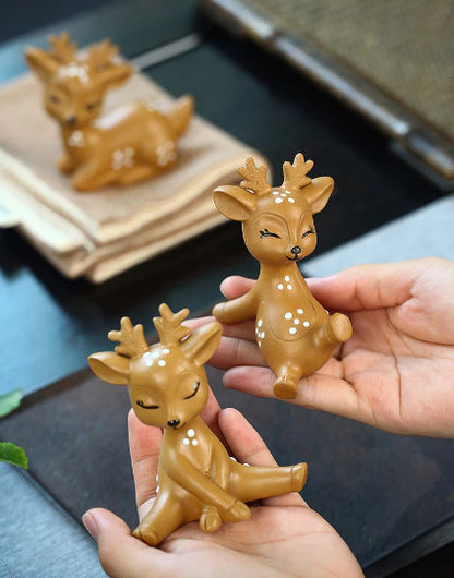 Zisha Tea Pets lovely Deer Purple Clay Tea Play Decor