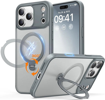 Matte Magnetic 360° Rotating Pivot Stand Phone Case for iPhone 17 Pro Max/16/15