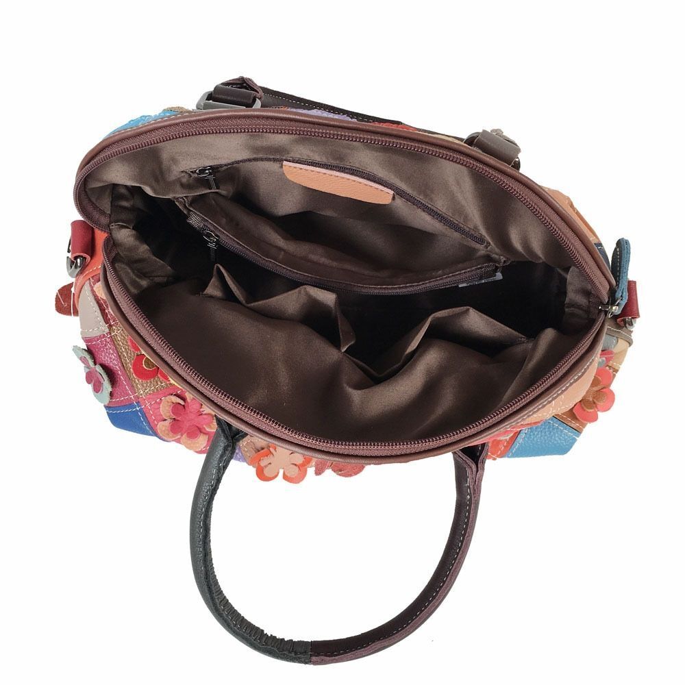 Real Leather Flower Shell Bag Handmade Patchwork Genuine Leather Messenger Shell