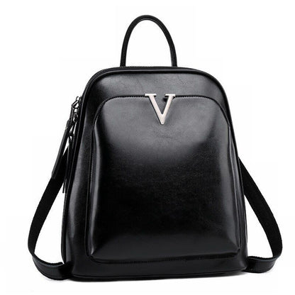 Oil Wax Genuine Leather Backpack Crossbody Shoulder Bags Cowhide School Daypack