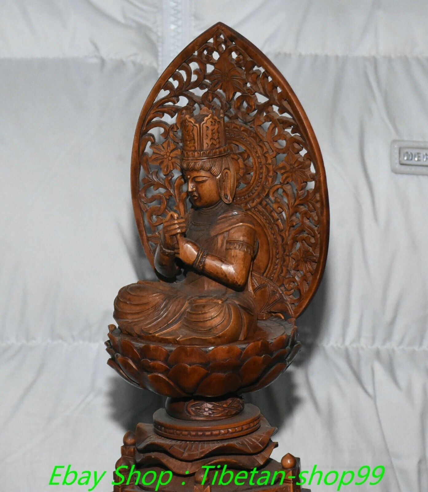 9.4''Old Chinese Boxwood Carving Kwan-yin GuanYin Quanyin Buddha Statue