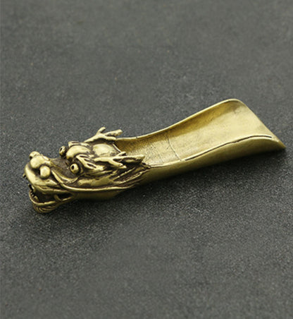12CM Collection Curio China Bronze Dragon Head Gongfu Tea Spoon Small Statue